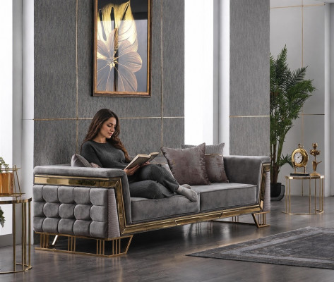 Gray three-seater luxury living room couch designer textile sofa seating furniture