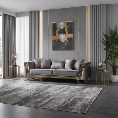Gray three-seater luxury living room couch designer textile sofa seating furniture
