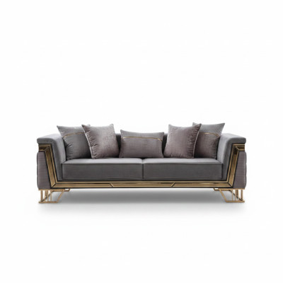 Gray three-seater luxury living room couch designer textile sofa seating furniture