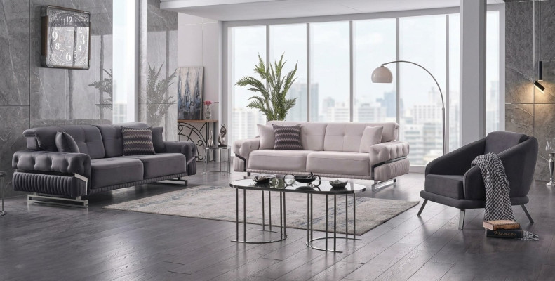 Gray sofa set living room sofas three-seater armchair complete set 3-piece.