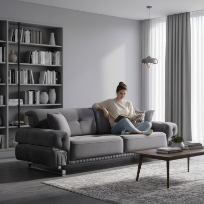 Gray sofa complete living room furniture luxury upholstery suite three-seater
