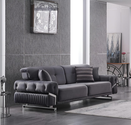 Gray sofa complete living room furniture luxury upholstery suite three-seater