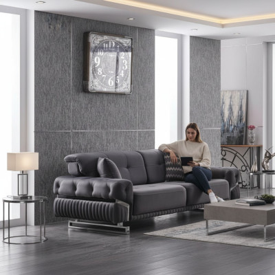 Gray Designer Three-Seater Living Room Furniture Textil Upholstered Sofa Modern