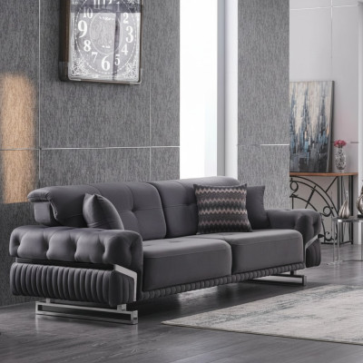 Gray Designer Three-Seater Living Room Furniture Textil Upholstered Sofa Modern