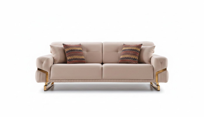 Beige three-seater stainless steel furniture living room couch luxury textile sofa