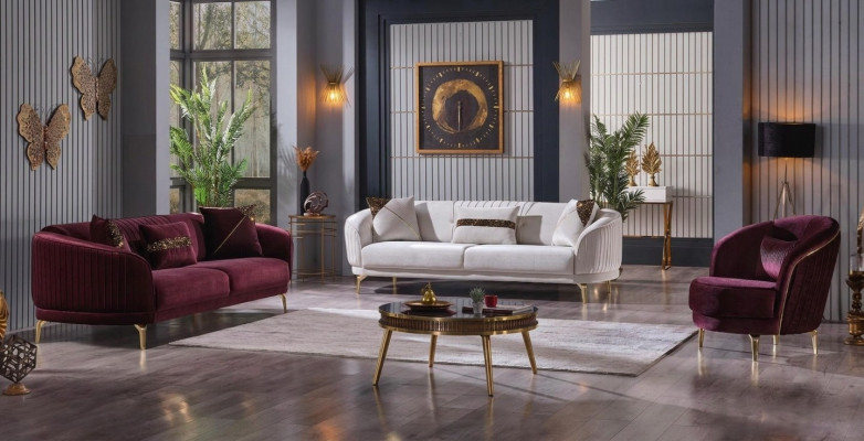 Luxury living room set modern stainless steel sofas upholstered furniture three-seater