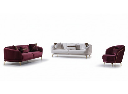 Luxury living room set modern stainless steel sofas upholstered furniture three-seater