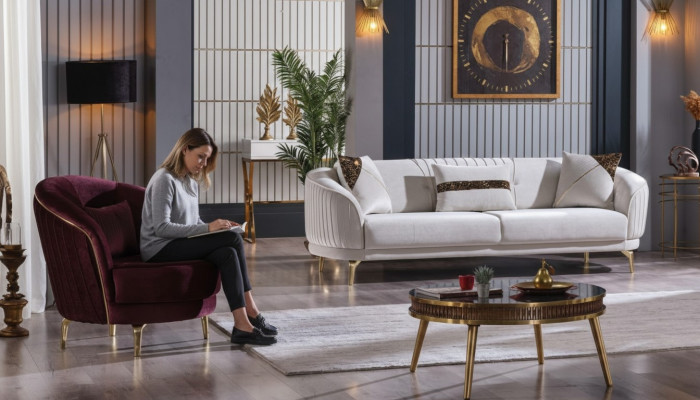 Sofa set with stainless steel feet three-seater + armchair modern living room couch