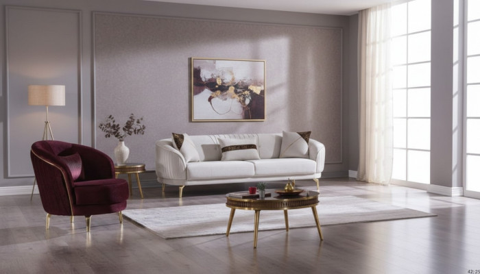 Sofa set with stainless steel feet three-seater + armchair modern living room couch