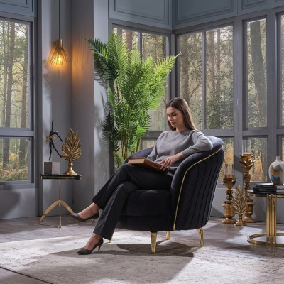 Modern armchair luxury stainless steel feet living room seat wood upholstered furniture
