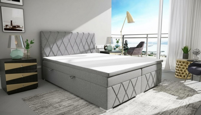 Double Luxury Gray Box Spring Bed Design Bed Upholstered Bed Bedroom Textile