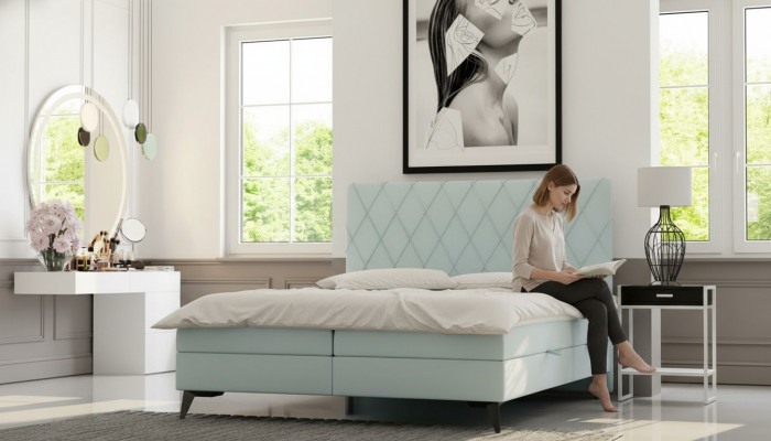 Bedroom bed luxury furniture upholstery fabric modern design box spring bed