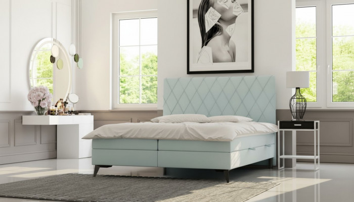 Bedroom bed luxury furniture upholstery fabric modern design box spring bed