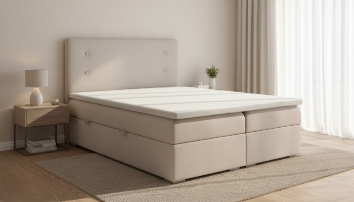 Bedroom Bed Upholstery Modern Design Luxury Double Bed Beige Box Spring Bed