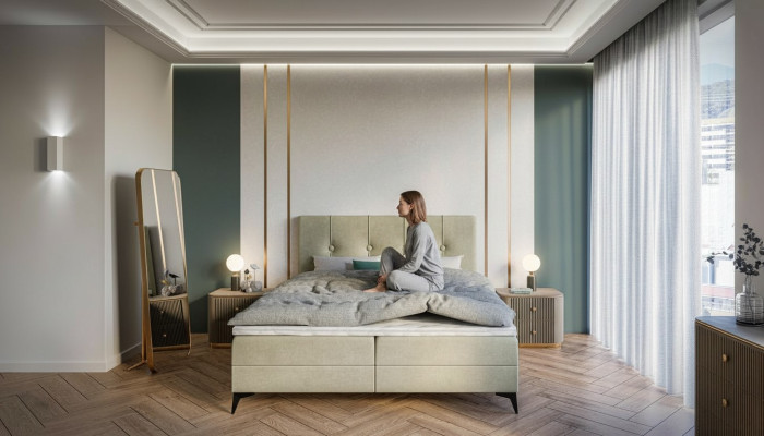 Bed luxury bedroom upholstered furniture design double bed fabric box spring bed