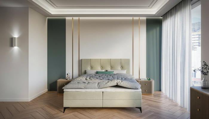 Bed luxury bedroom upholstered furniture design double bed fabric box spring bed