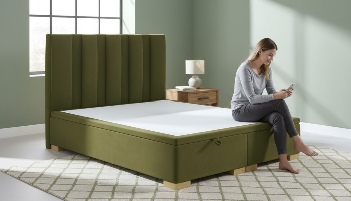 Bedroom bed double bed modern designer furniture green upholstered bed