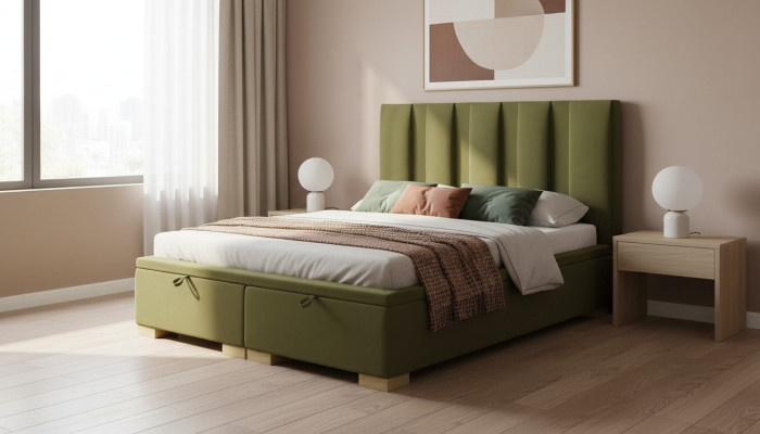 Bedroom bed double bed modern designer furniture green upholstered bed