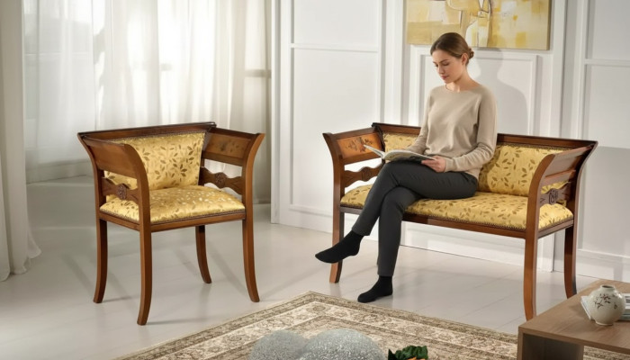 Designer seating set upholstered bench luxury seating furniture fabric chair 2+1 seat