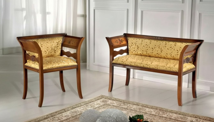 Designer seating set upholstered bench luxury seating furniture fabric chair 2+1 seat