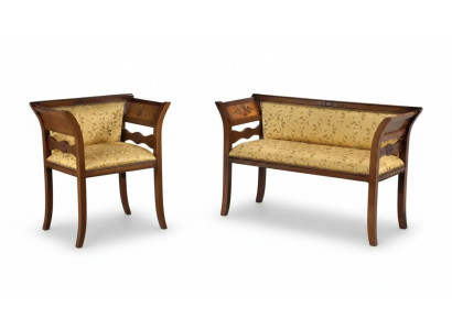Designer seating set upholstered bench luxury seating furniture fabric chair 2+1 seat