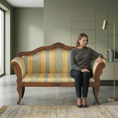 Classic two-seater bench luxury upholstery furniture wood frame noble