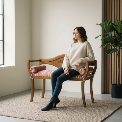 Elegant handcrafted bench with decorative backrest