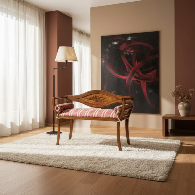 Elegant handcrafted bench with decorative backrest