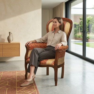 Classic armchair upholstered furniture luxury upholstered armchair wood frame new