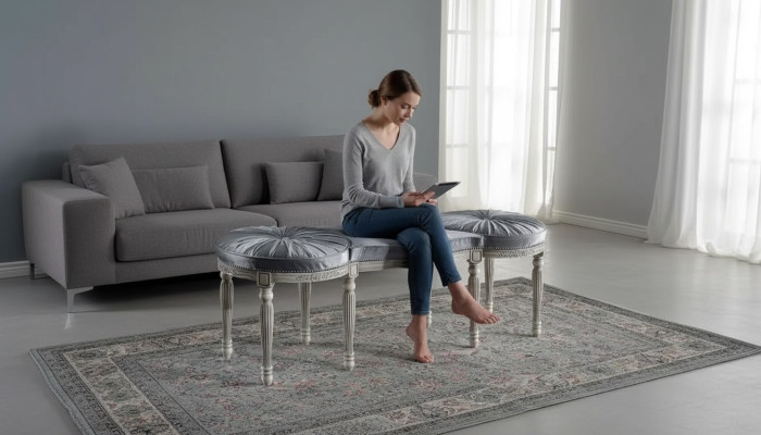 Classic Gray Bench Design Textile New Upholstery Fabric Seating Furniture