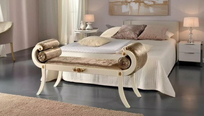 Classic beige upholstered bench seating furniture designer wooden furniture