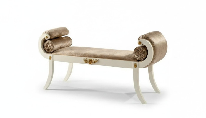 Classic beige upholstered bench seating furniture designer wooden furniture