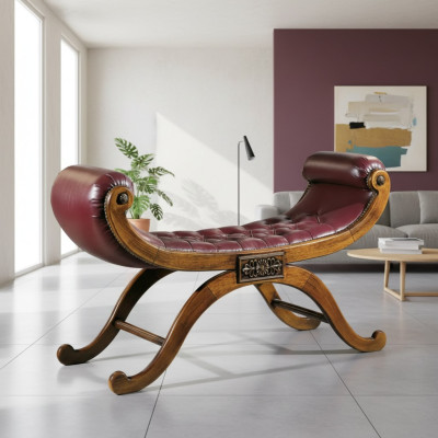 Brown Bench Classic Stool Antil Style Seating Upholstered Bench Fabric