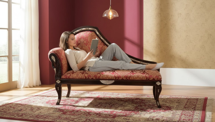 Living room chaise lounge upholstery fabric textile luxury seating furniture new