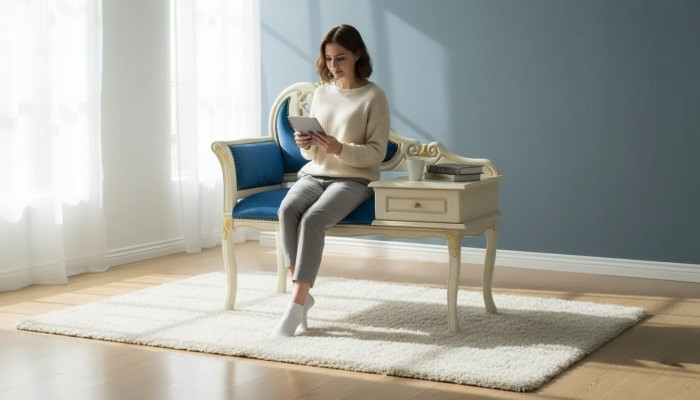 Classic Bench Blue Seating Luxury Seating Furniture Fabric Textile New Seat