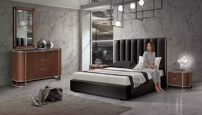 Complete bedroom set designer furniture double bed 2x nightstands 5-piece