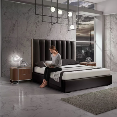 Complete modern bedroom set designer bed + 2x bedside tables 3-piece set