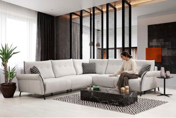 Living room sofa L-shape modern design textile fabric luxury couch upholstered furniture