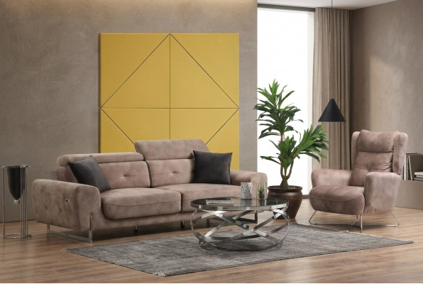 Set of 2 Living Room Sofa Suite Three-Seater Sofa Couch Modern Armchair Textile