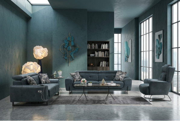 Modern set 3-piece living room sofa set designer seating furniture upholstered armchair new