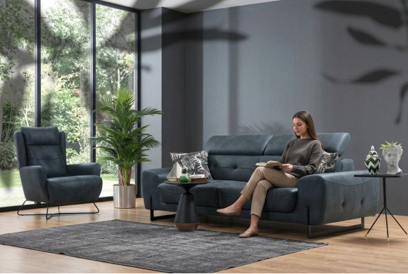 2-piece sofa set comprising three-seater sofa couch living room designer armchair textile furniture