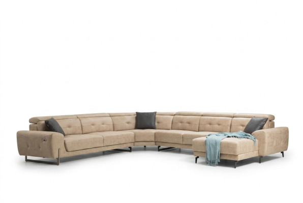 Sectional U-shaped seating furniture, designer seating furniture, modern sofa couch upholstery.