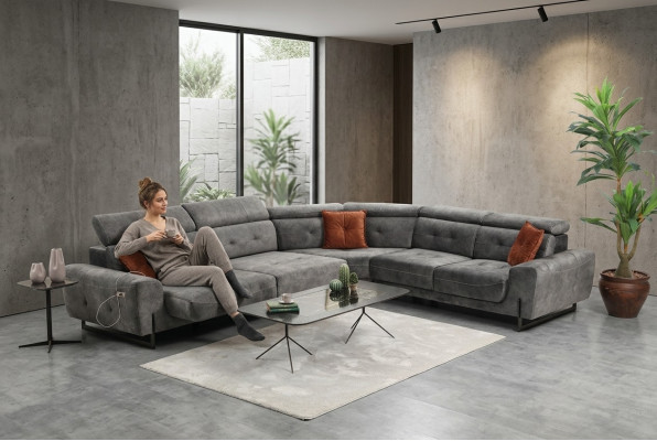 Gray corner sofa designer living room sofa couch L-shape upholstery luxury furniture modern