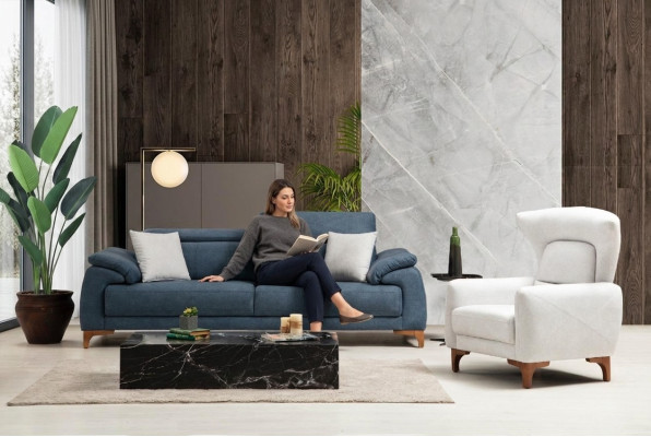 Complete Sofa Couch Three-Seater White Armchair Living Room Sofa Set 3-piece