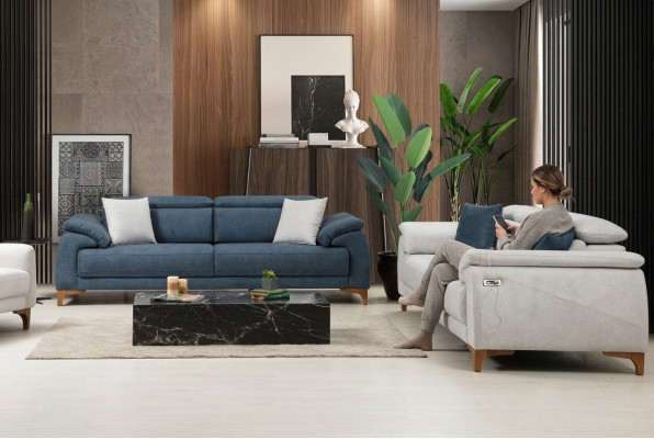Modern three-seater 2x sofa couch suite complete textile furniture design