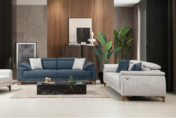 Modern three-seater 2x sofa couch suite complete textile furniture design