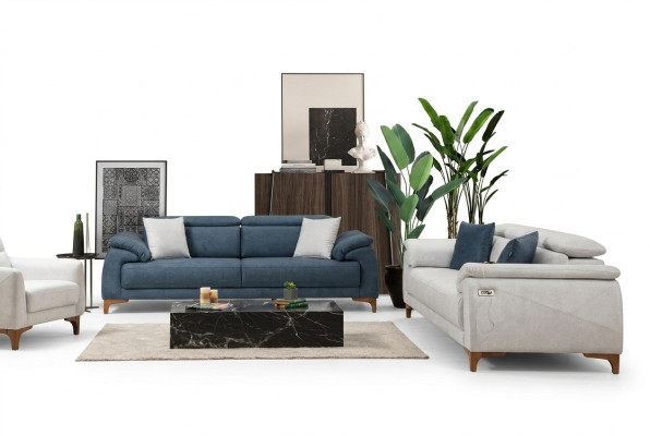 Modern three-seater 2x sofa couch suite complete textile furniture design