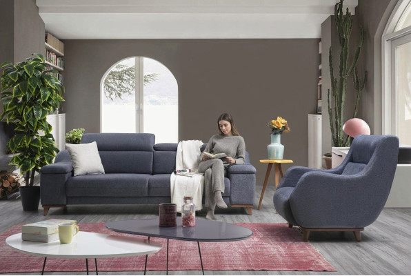 Living Room Complete 2 Piece Three-Seater Sofa Modern Armchair Textile New Furniture Couch