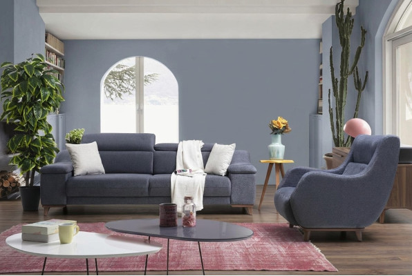 Living Room Complete 2 Piece Three-Seater Sofa Modern Armchair Textile New Furniture Couch
