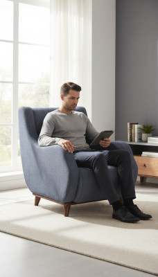 Gray armchair modern seating living room upholstered furniture textile furniture design